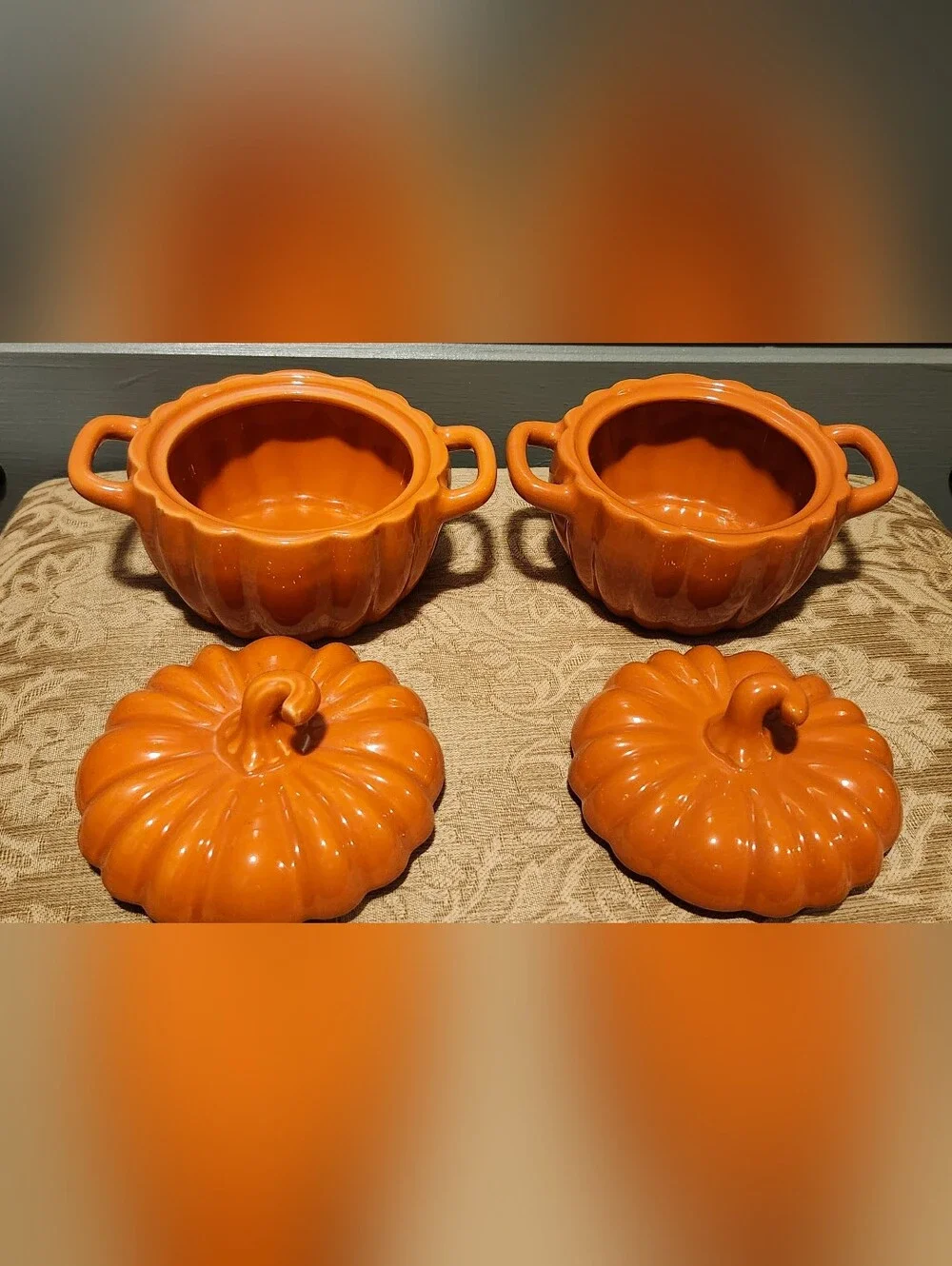 Crofton 2 piece Stoneware Small Pumpkin Ceramic Casserole Dishes .08 Quart